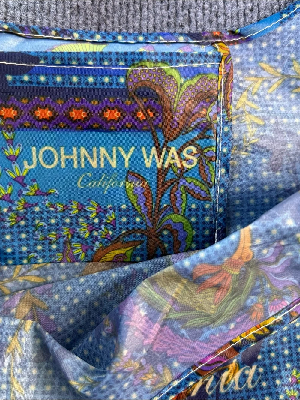 Johnny Was Blue Floral Peacock Tote with Multicolor Accents